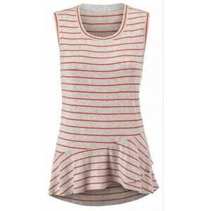 CAbi Women's Ruffle Tank 5331 Orange/Gray Striped Asymmetrical Top‎ Sz Small